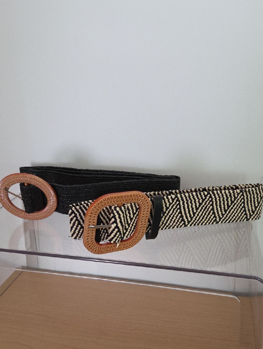Black and Natural Woven Belts with Rattan Buckles...NWOT